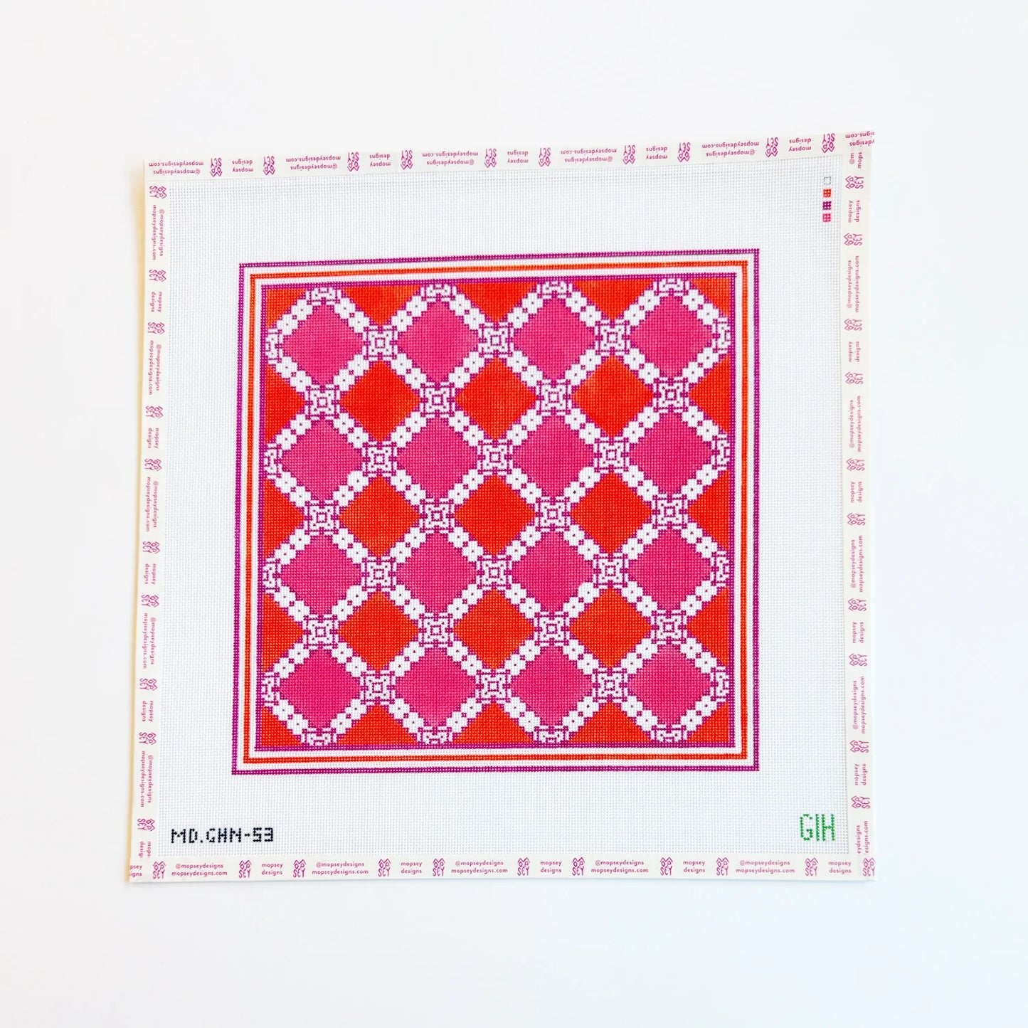 Green Heart Needlepoint: Mosaic Tile - Pink & Orange