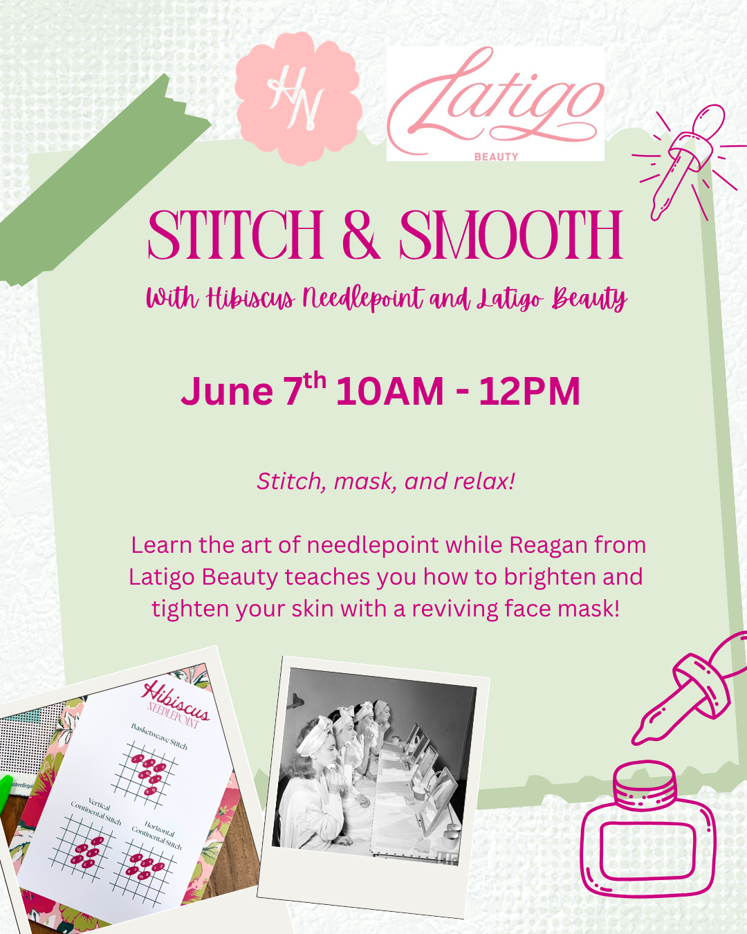 Stitch and Smooth - Beginner Needlepoint Class and Face Masks
