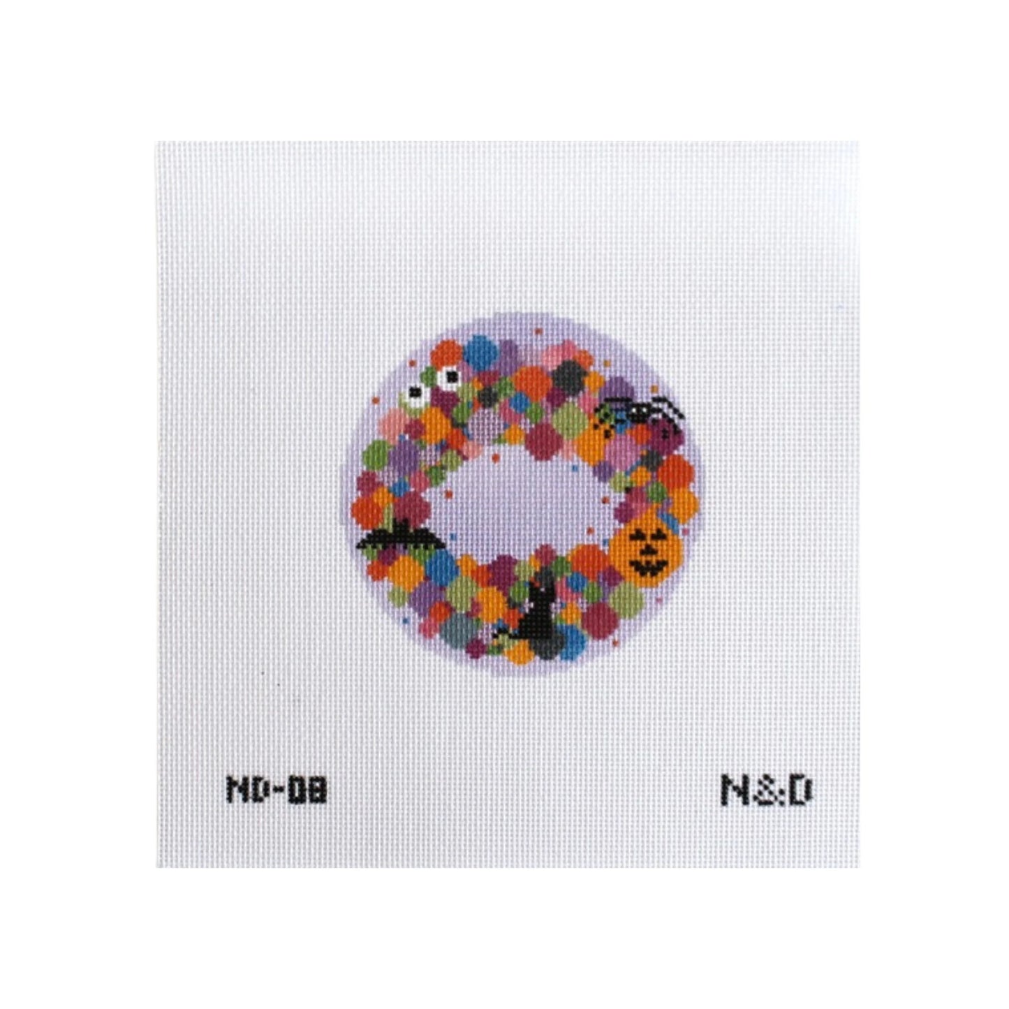 Colorful Spooky Wreath Ornament Canvas and Stitch Guide