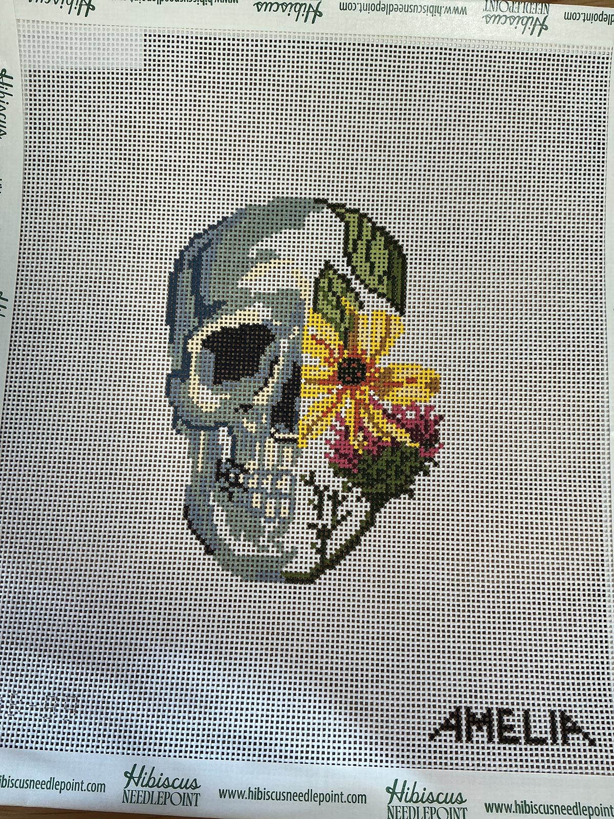 Skull with Flowers Painted