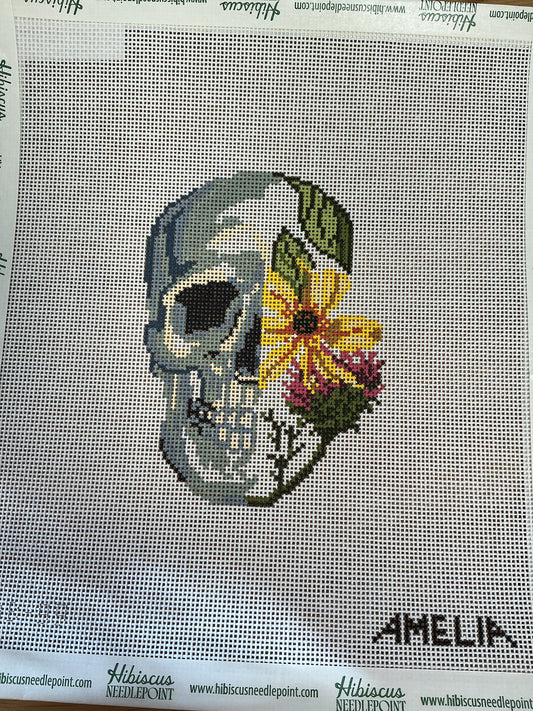 Skull with Flowers Painted