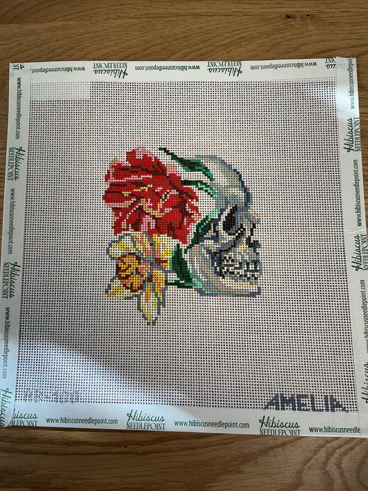 Sideview Skull with Flowers Painted