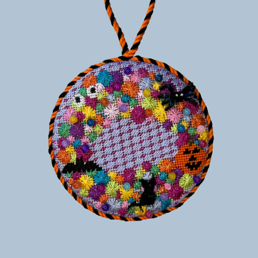 Colorful Spooky Wreath Ornament Canvas and Stitch Guide