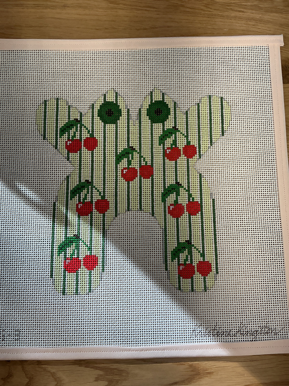 Cherries on Green Stripes