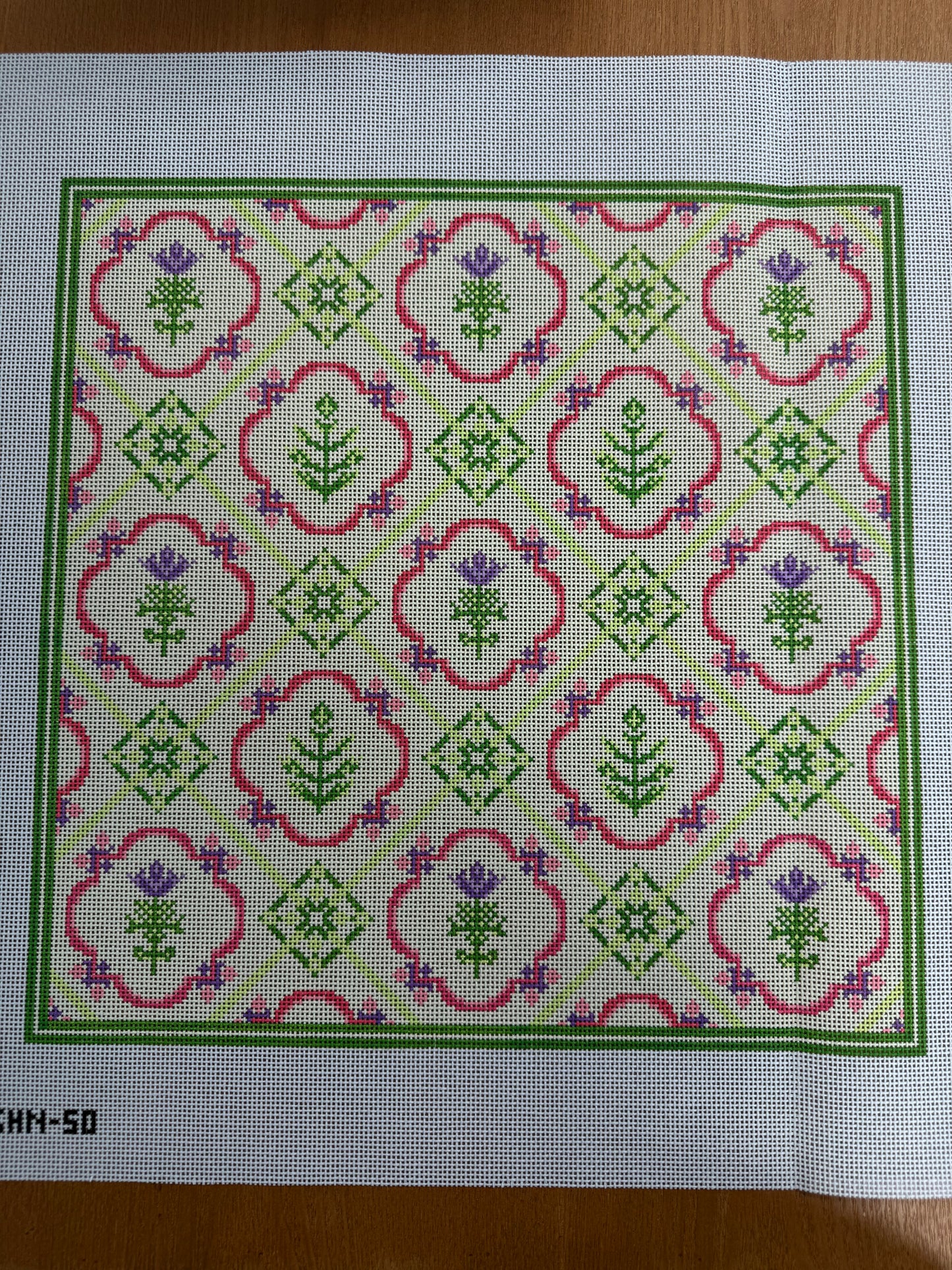 Green Heart Needlepoint: Floral Tile Pattern