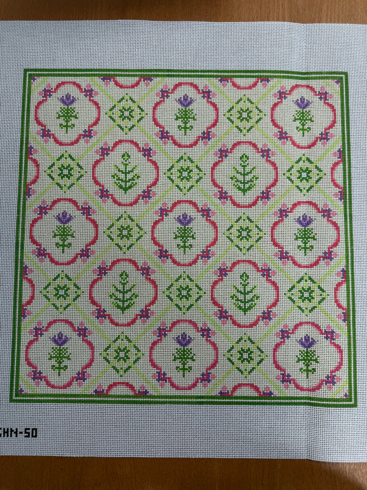Green Heart Needlepoint: Floral Tile Pattern