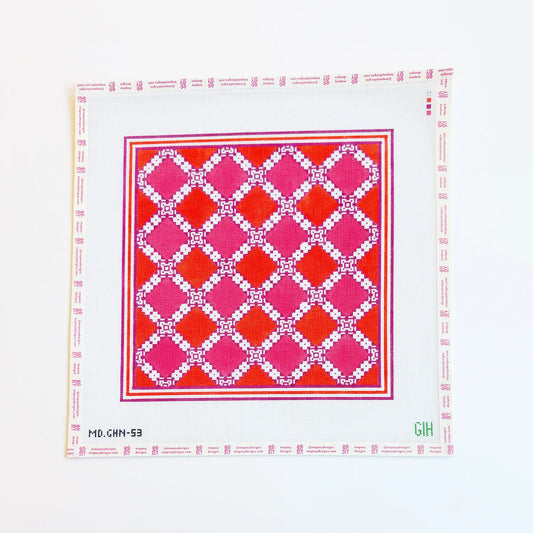Green Heart Needlepoint: Mosaic Tile - Pink & Orange