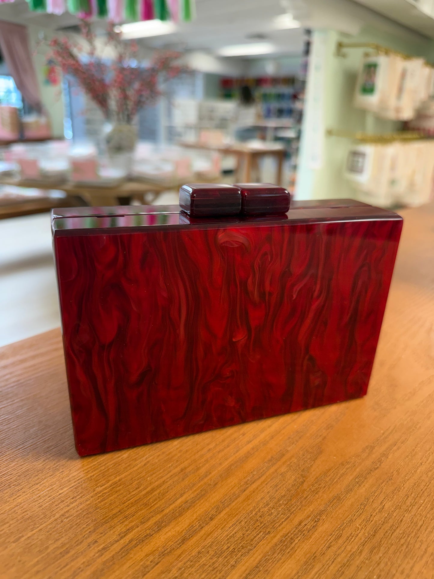 Cherry Red Self Finishing Clutch with Bamboo Handle