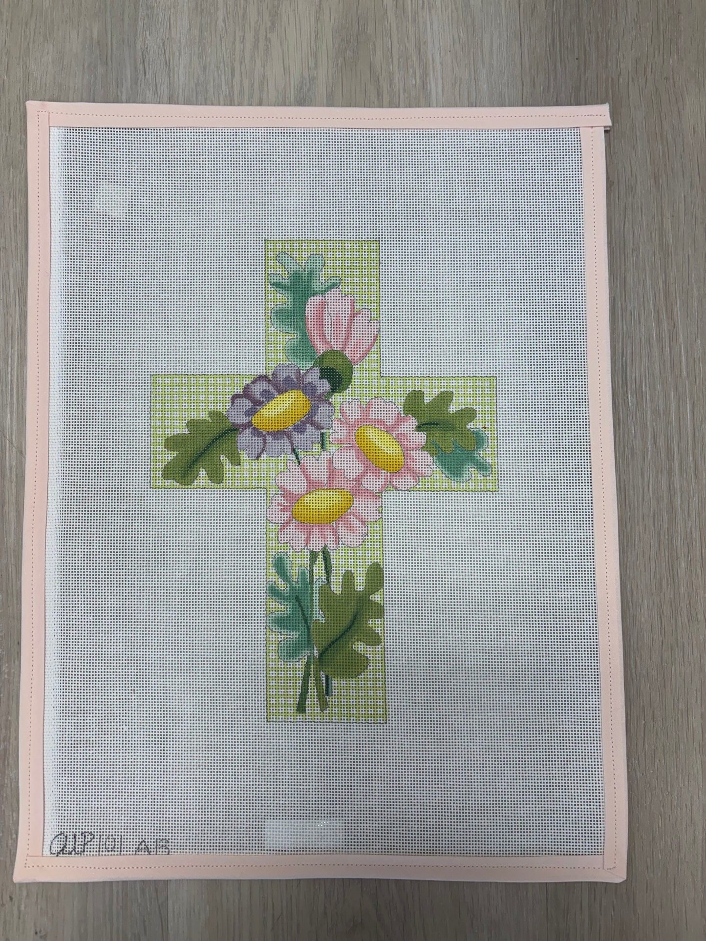 Large Cross - Pink/Purple Floral on Green Tattersall