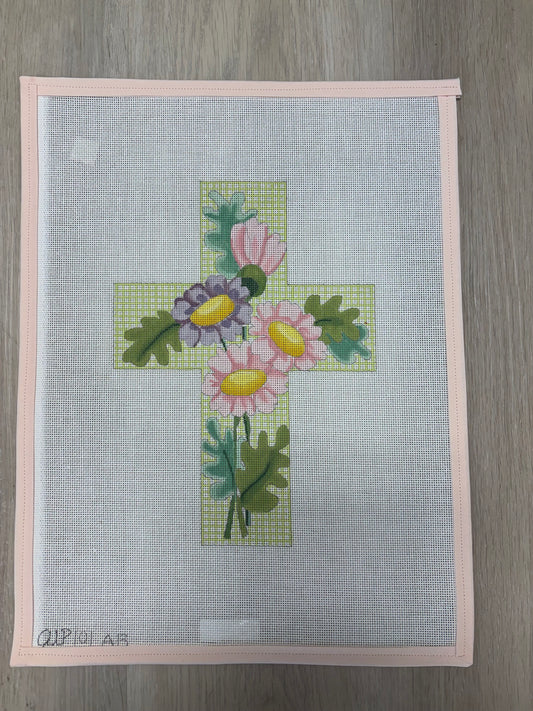 Large Cross - Pink/Purple Floral on Green Tattersall