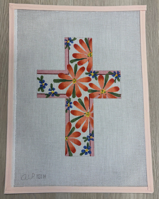 Large Cross - Coral Daisies and Forget-me-nots