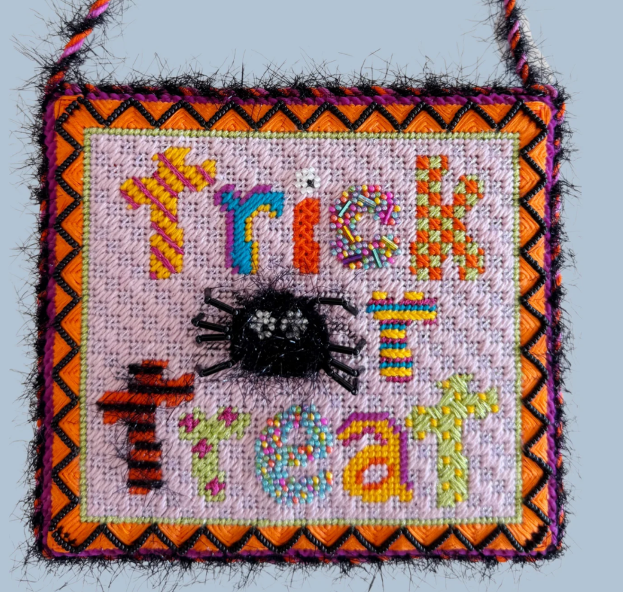 Colorful Trick or Treat Sign Canvas and Stitch Guide